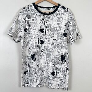 Levis Shirt Men M Rock Punk Grunge Indie Sleaze Music Guitar AOP Line Art Cotton